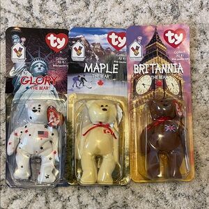 Vintage TY MCDONALDS SET OF 3 BEANIE BABIES BEARS 1999 Glory Maple Brittania NIB